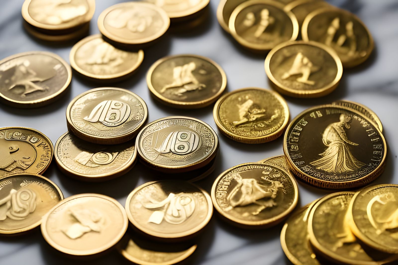 Ancient Roman Coins on Marble Floor Photo