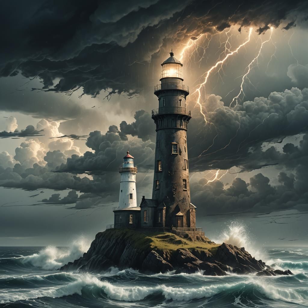 Lighthouse at Sea's Edge: Surrealist Matte Painting