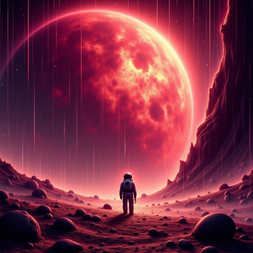 Astronaut Gazes at Nebula on Mars-Like Planet