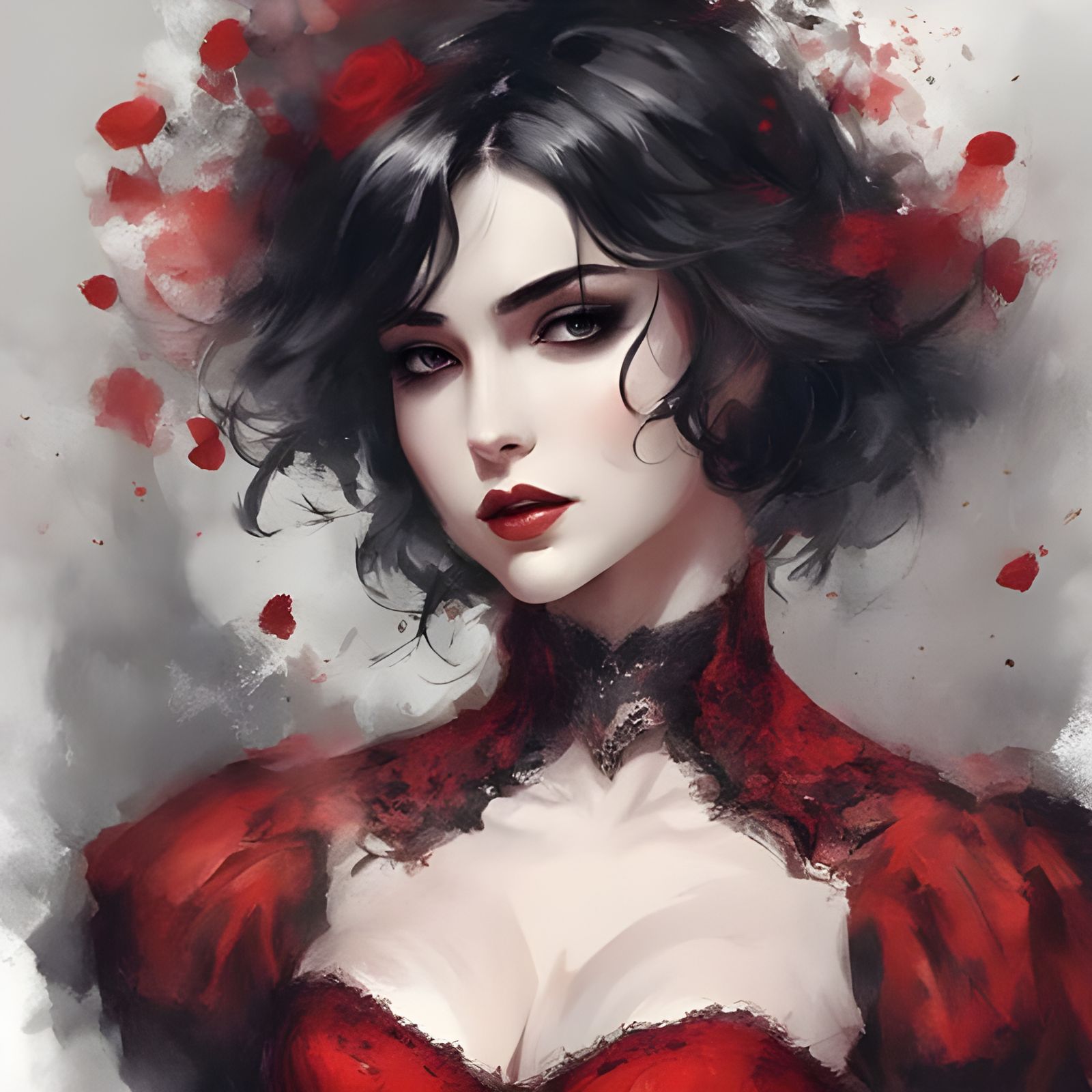 Gothic Beauty in Red Corset: A Royo-Inspired Portrait