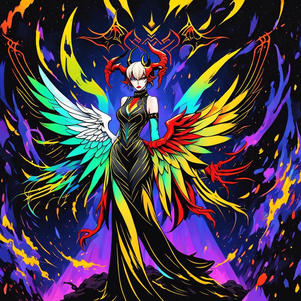 Red Demon Girl with Horns and Wings