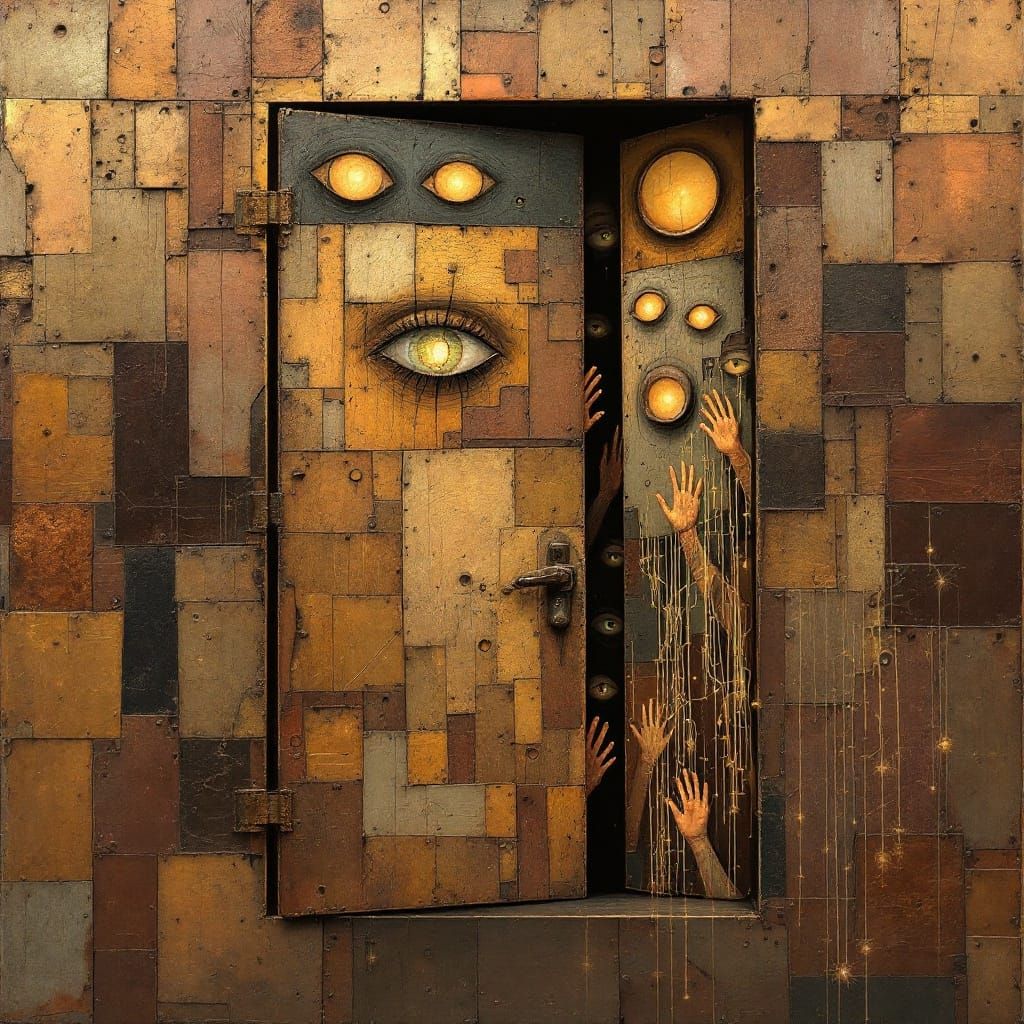 Weathered Metal Doorway in Cubist Style