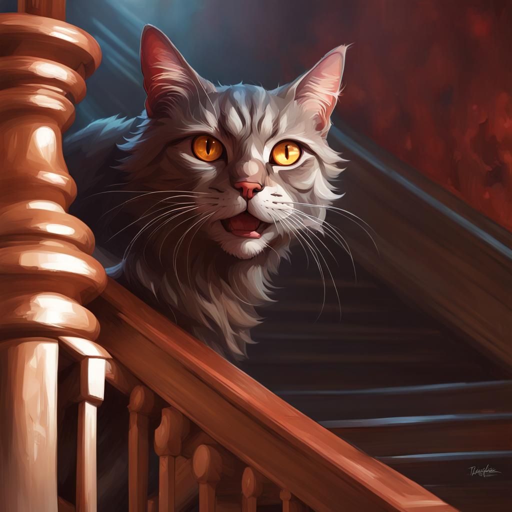 Frightened Cat Portrait in Hyperdetailed Style