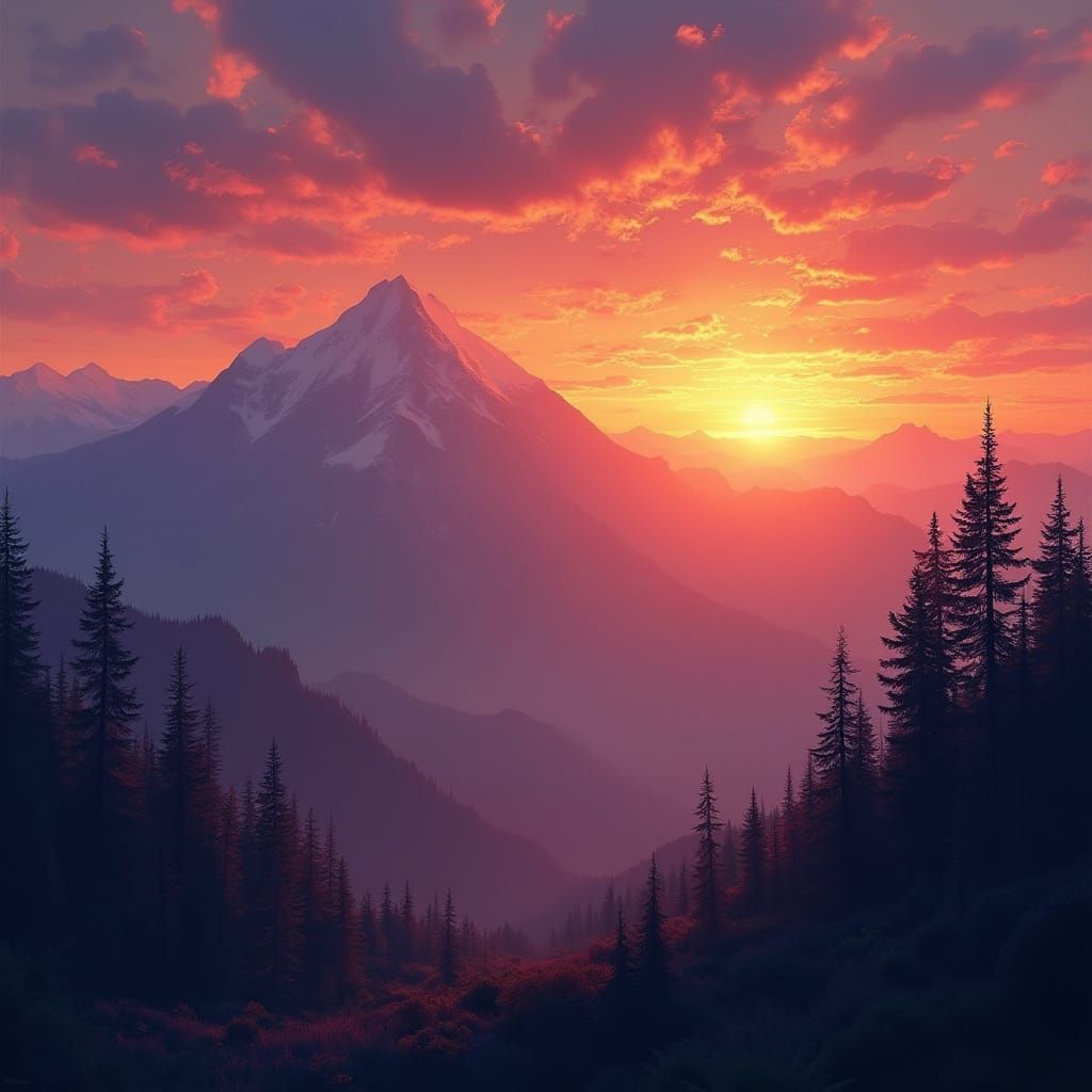 Golden Hour Mountain Vista at Sunset