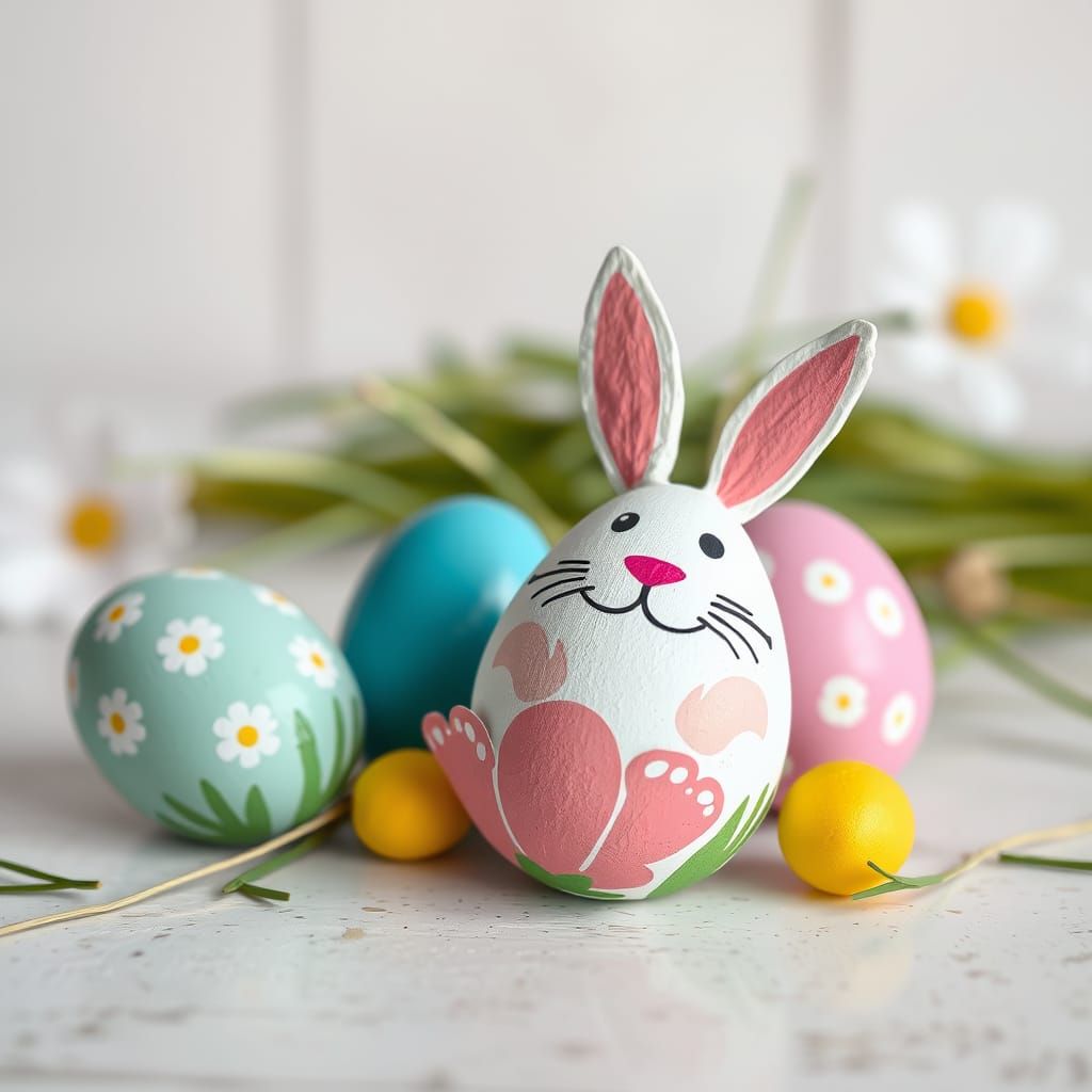 Colorful Easter Eggs Painted by a Happy Easter Bunny