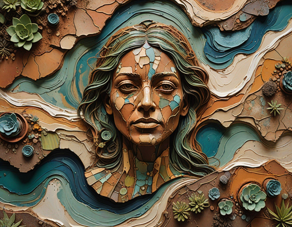 Earthly Surrealist Masterpiece with Clay and Earthy Tones