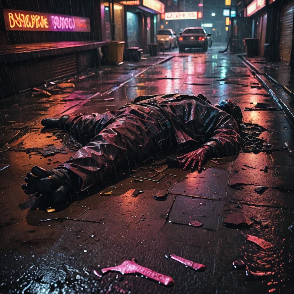 Horror Crime Scene Outside Neon Discotheque