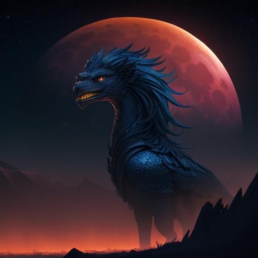 Griffin Soaring Through Lunar Eclipse: Fantasy Concept Art