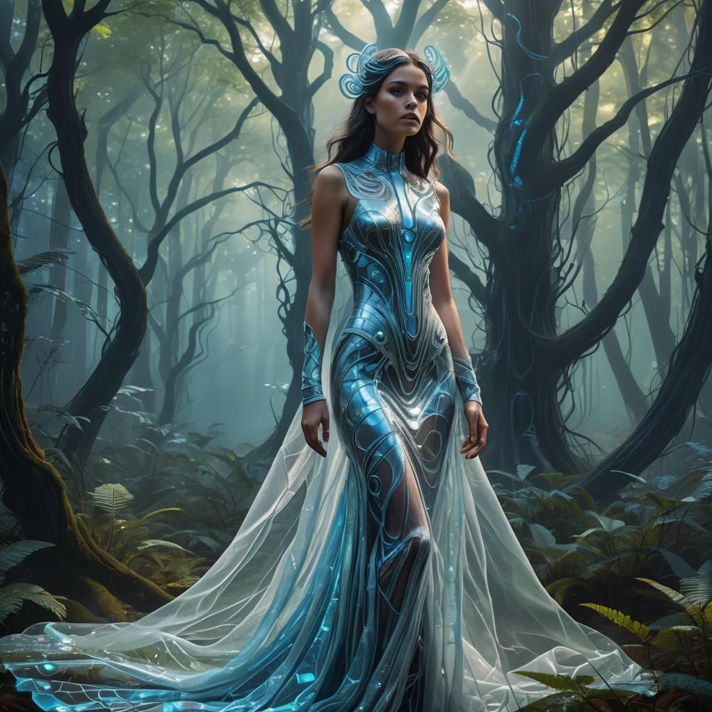 Woman in Futuristic Wedding Dress, Digital Art