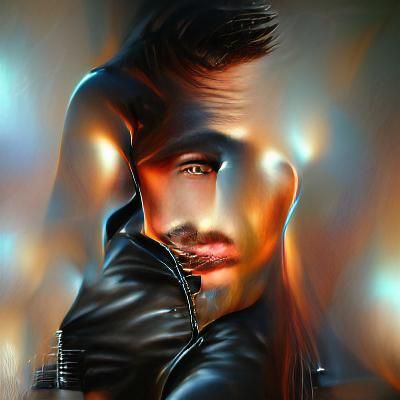 Attractive Man in Black Leather: Hyperrealistic Illustration