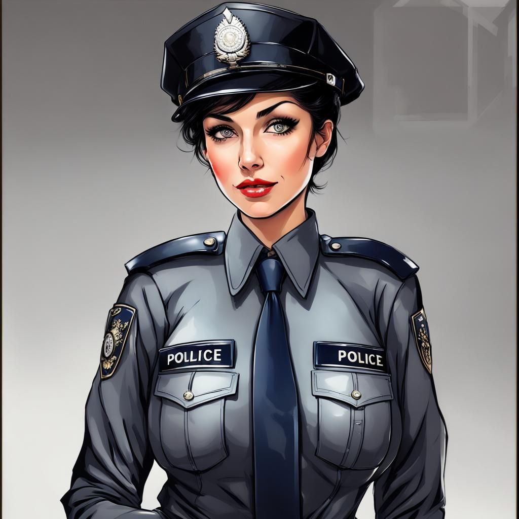 Beautiful French Policewoman with Latex Uniform and Tie