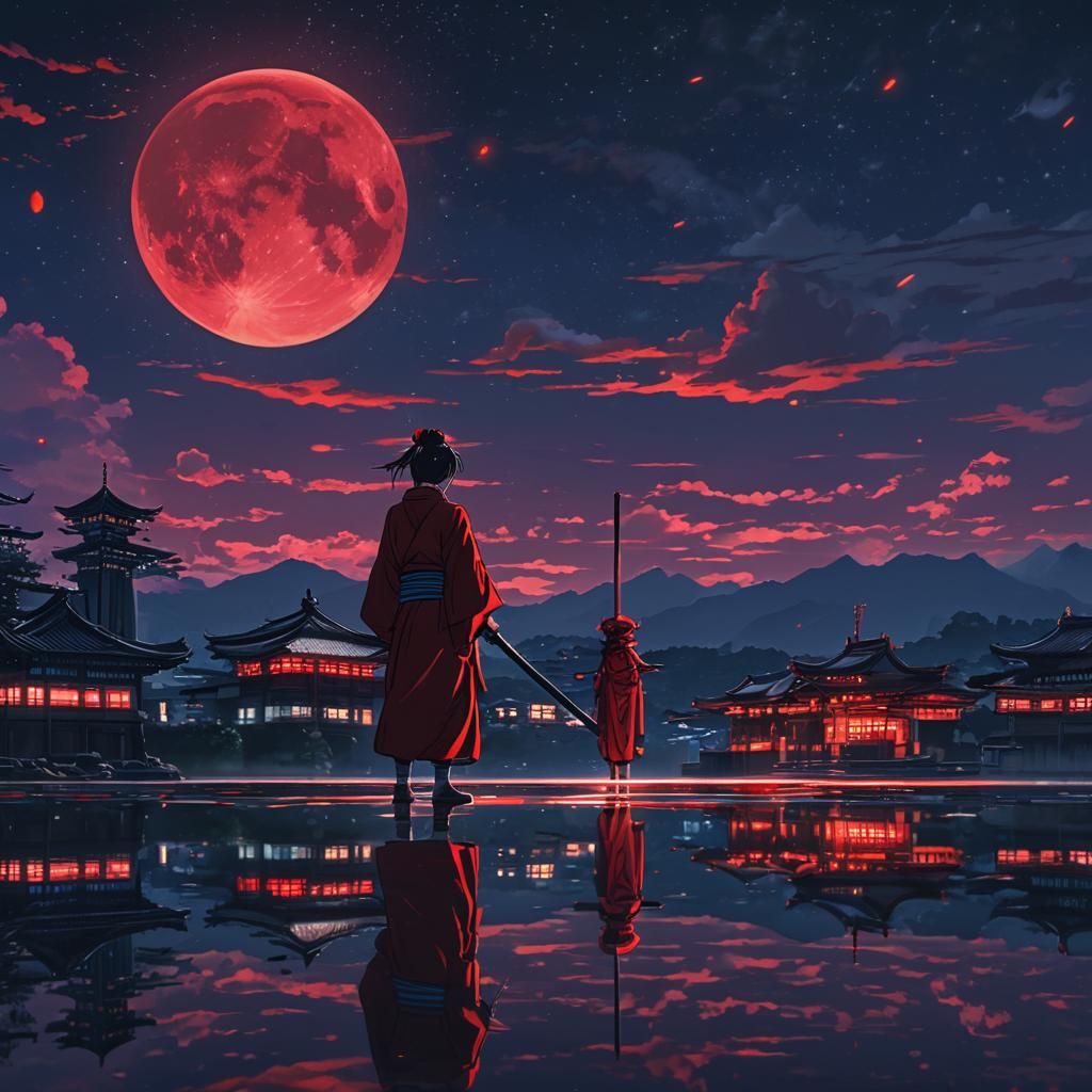 Geisha Ninja Hero in Synthwave Neon Style