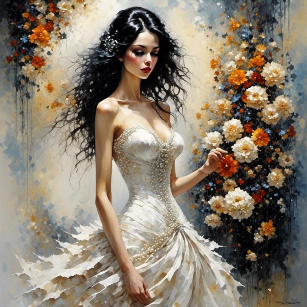 Elegant Woman in White Silk Wedding Dress