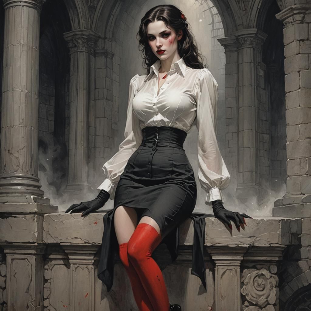 Vampire Femme Fatale in Horror Art Style