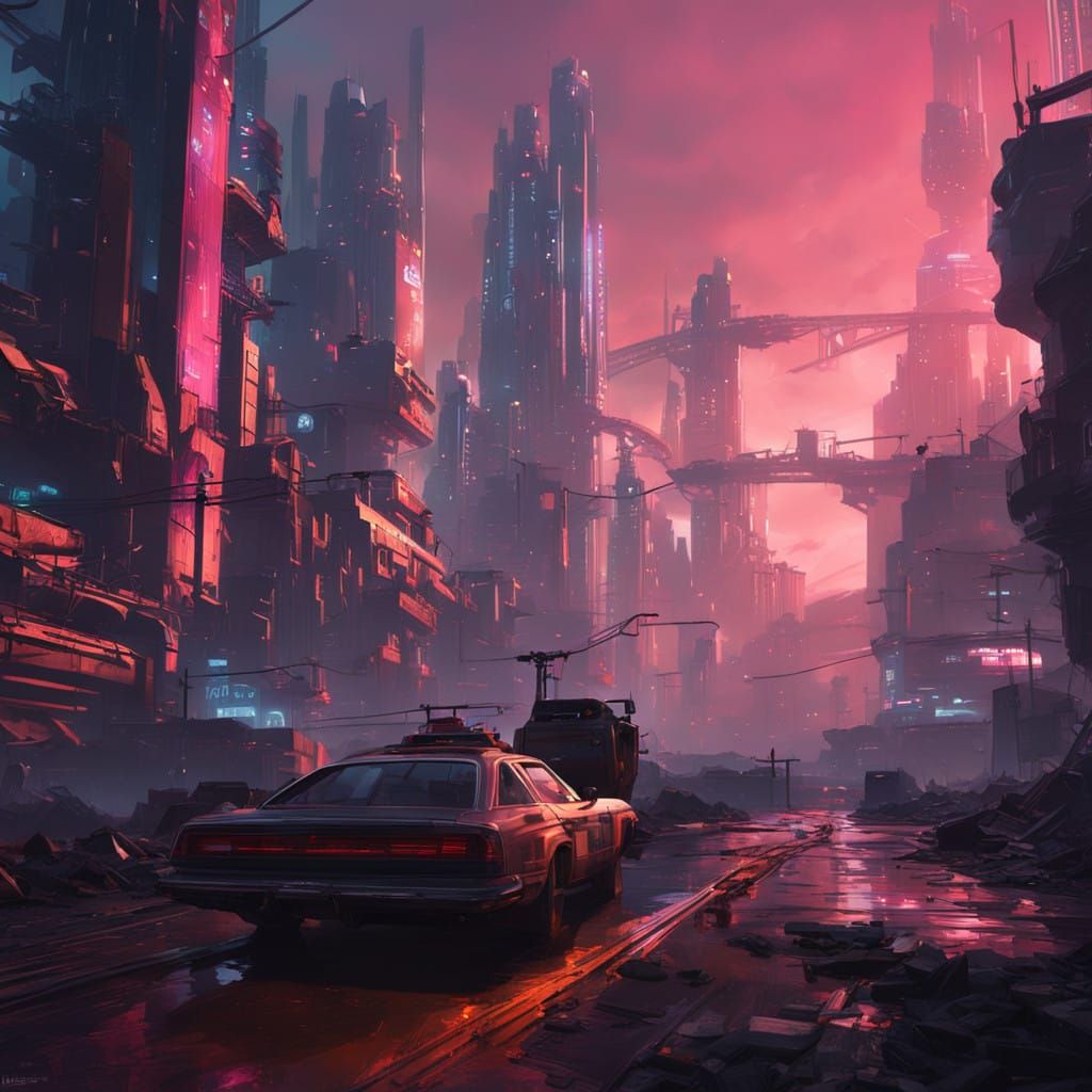 Futuristic Cyberpunk Cityscape in Vibrant Neon Hues