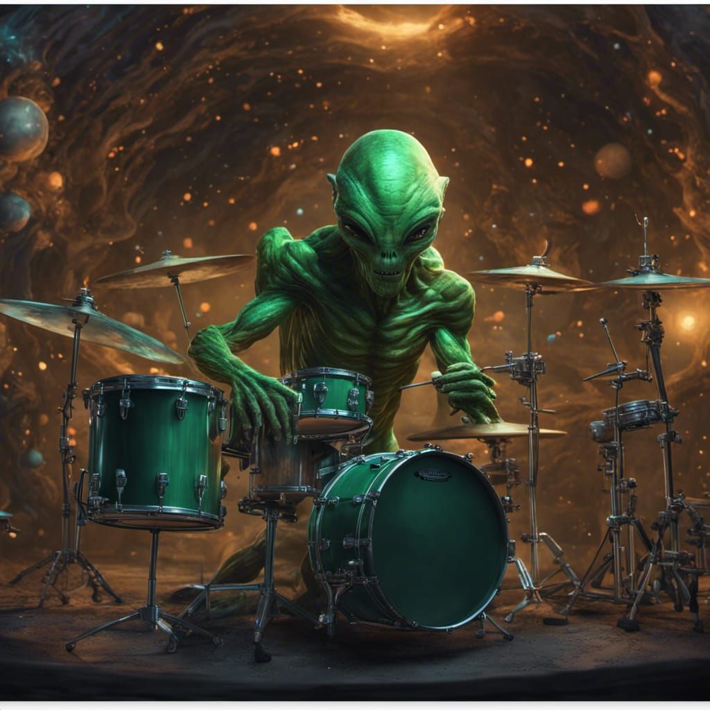 Green Martian Alien Drummer: Digital Matte Painting