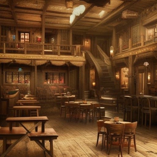 Warm Wooden Tavern: Digital Matte Painting