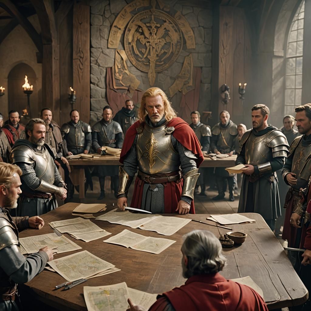 Man Addresses Council in Cinematic Film Still