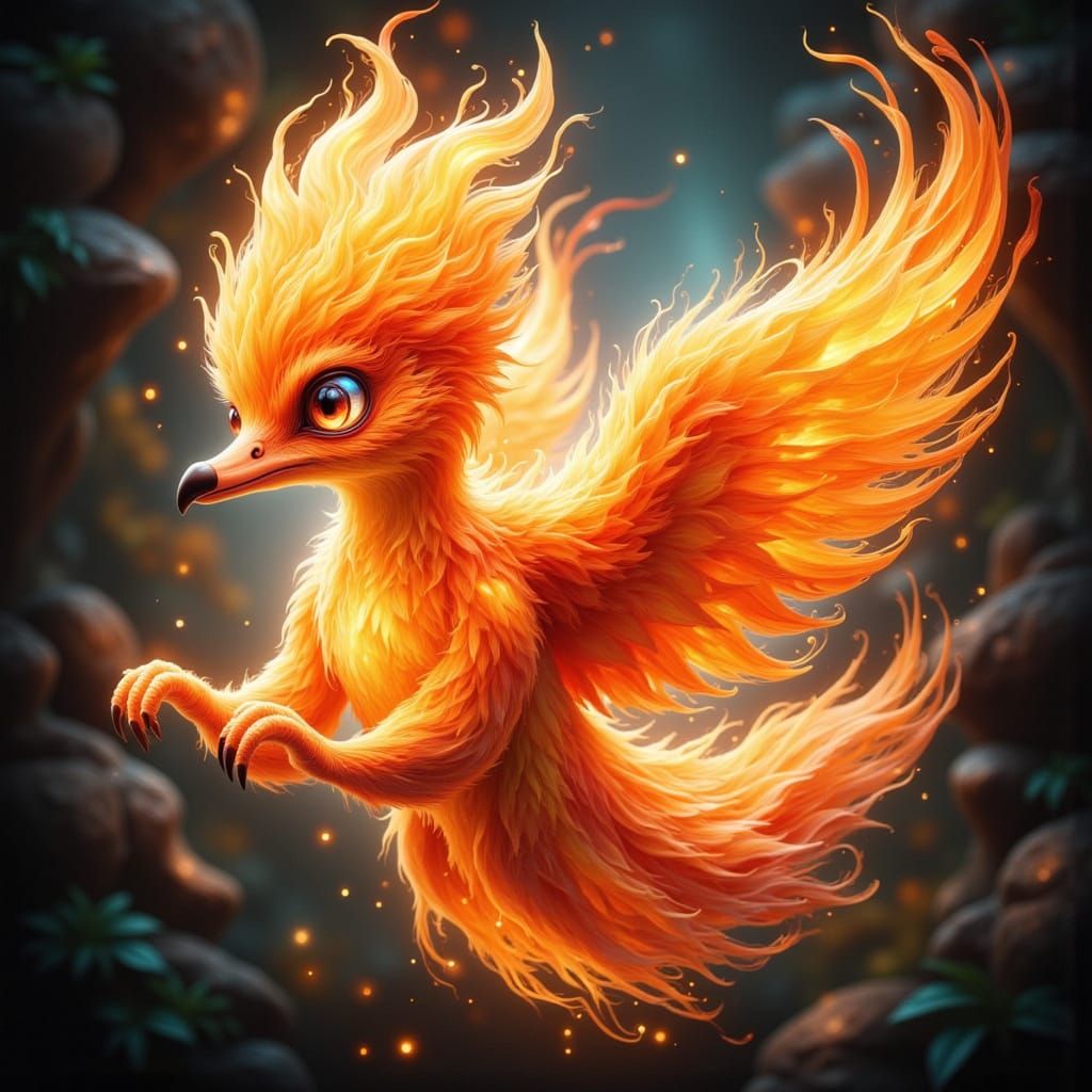 Glowing Baby Phoenix in Ethereal Aura