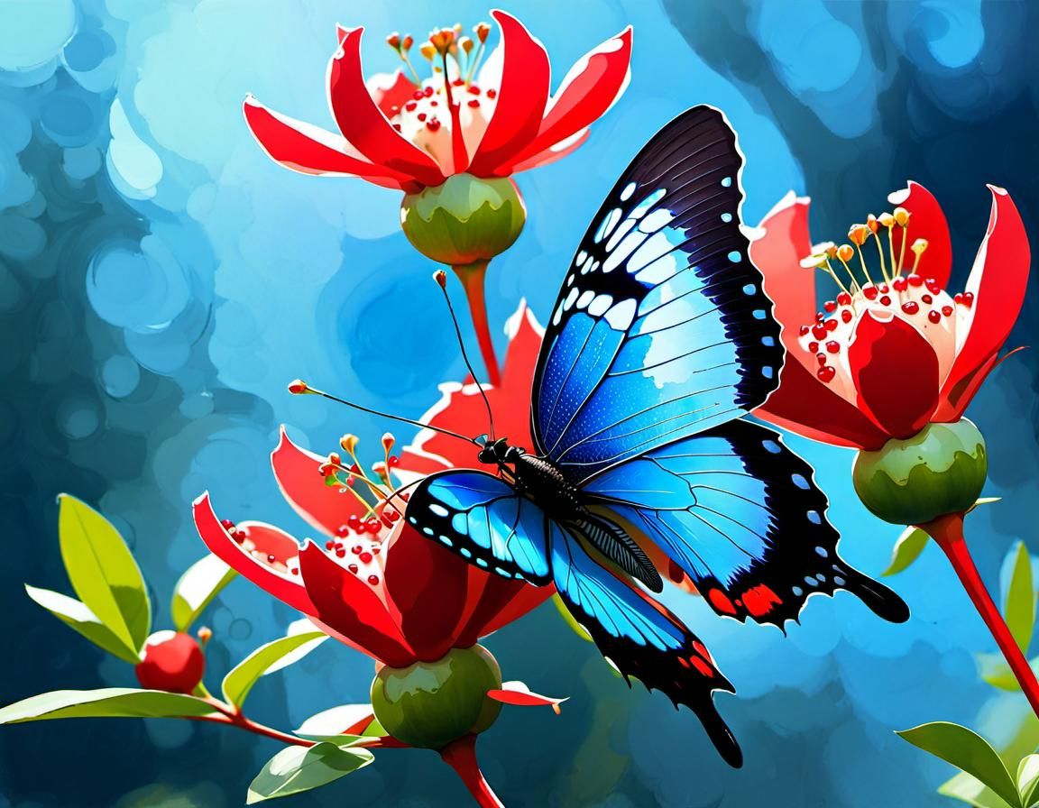 Butterfly on a pomegranate flower