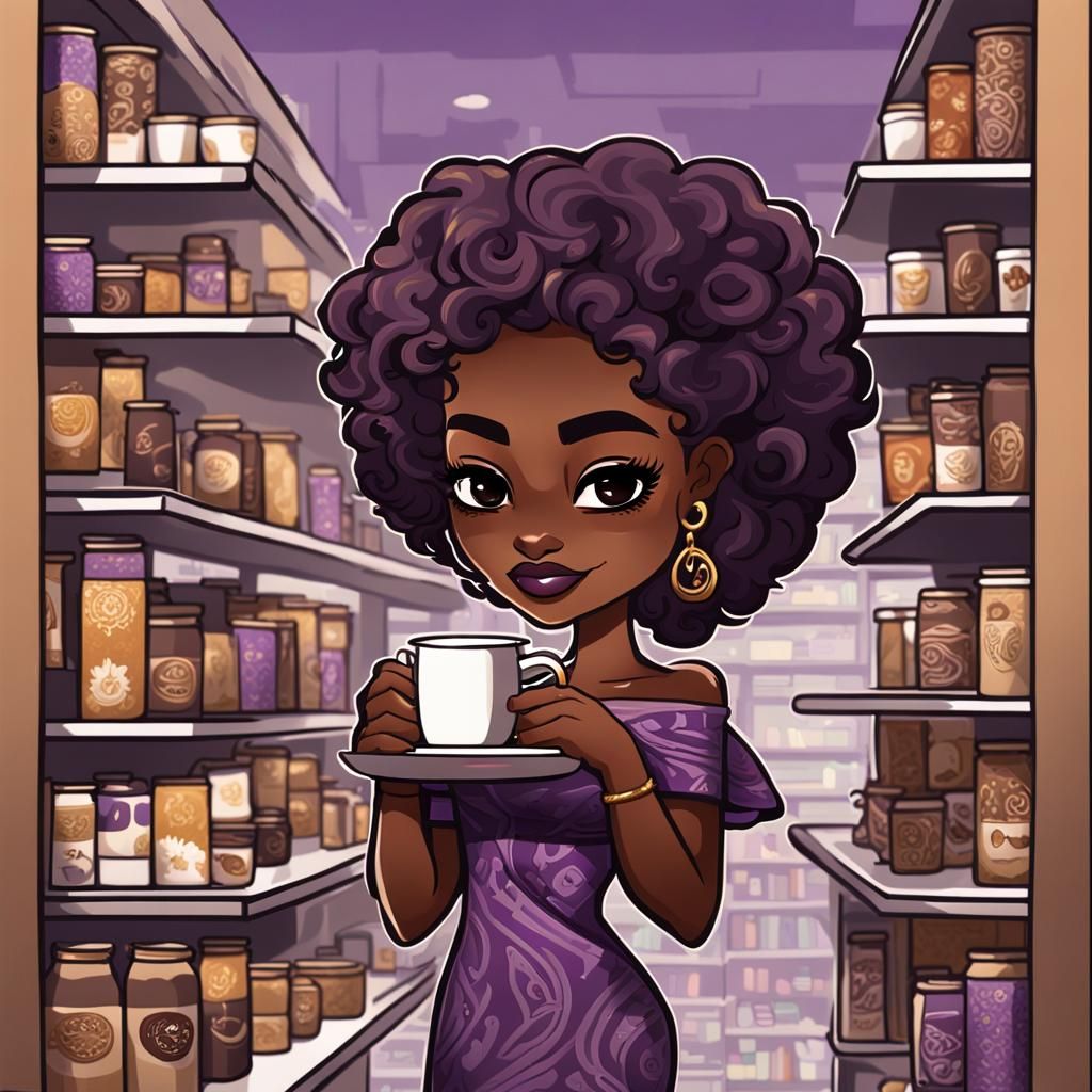 Chibi Woman in Coffee Shop, 3D Illustration