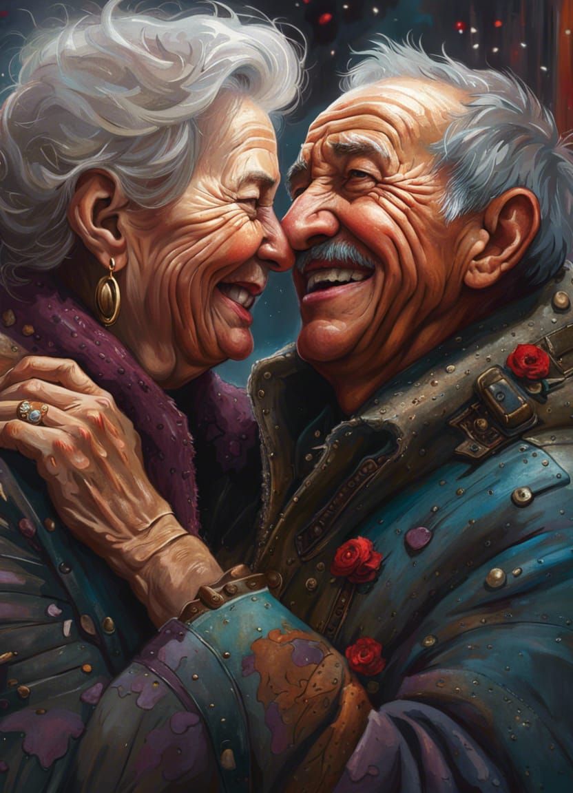 Detailed Portrait of Laughing Elderly Couple