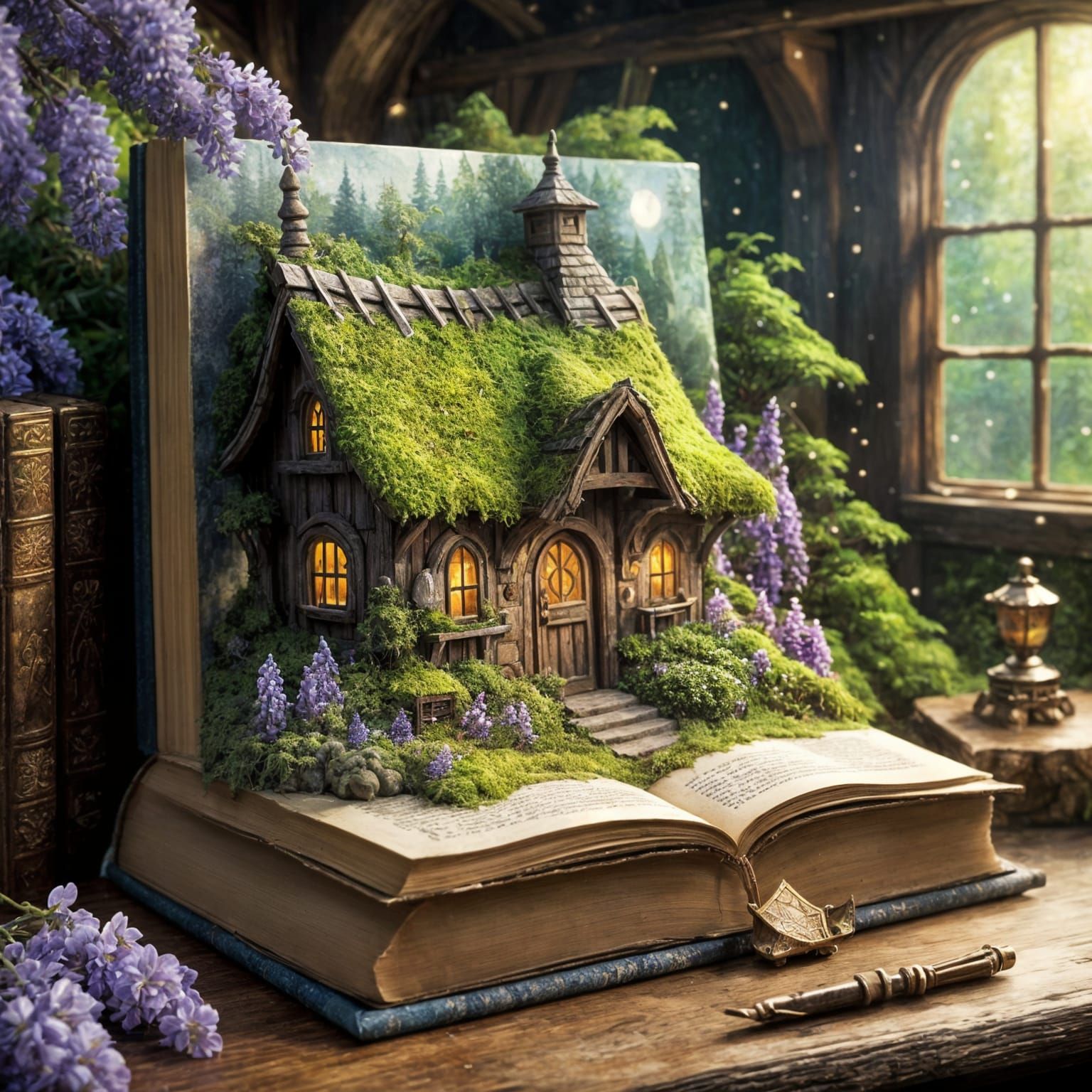 Enchanted Forest Book Nook in Dreamlike Style