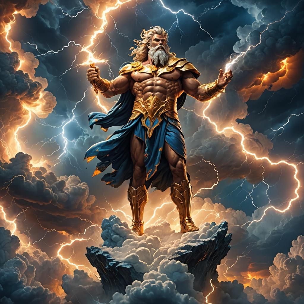 Zeus on a Cloud with Lightning Bolt, Divine Realism