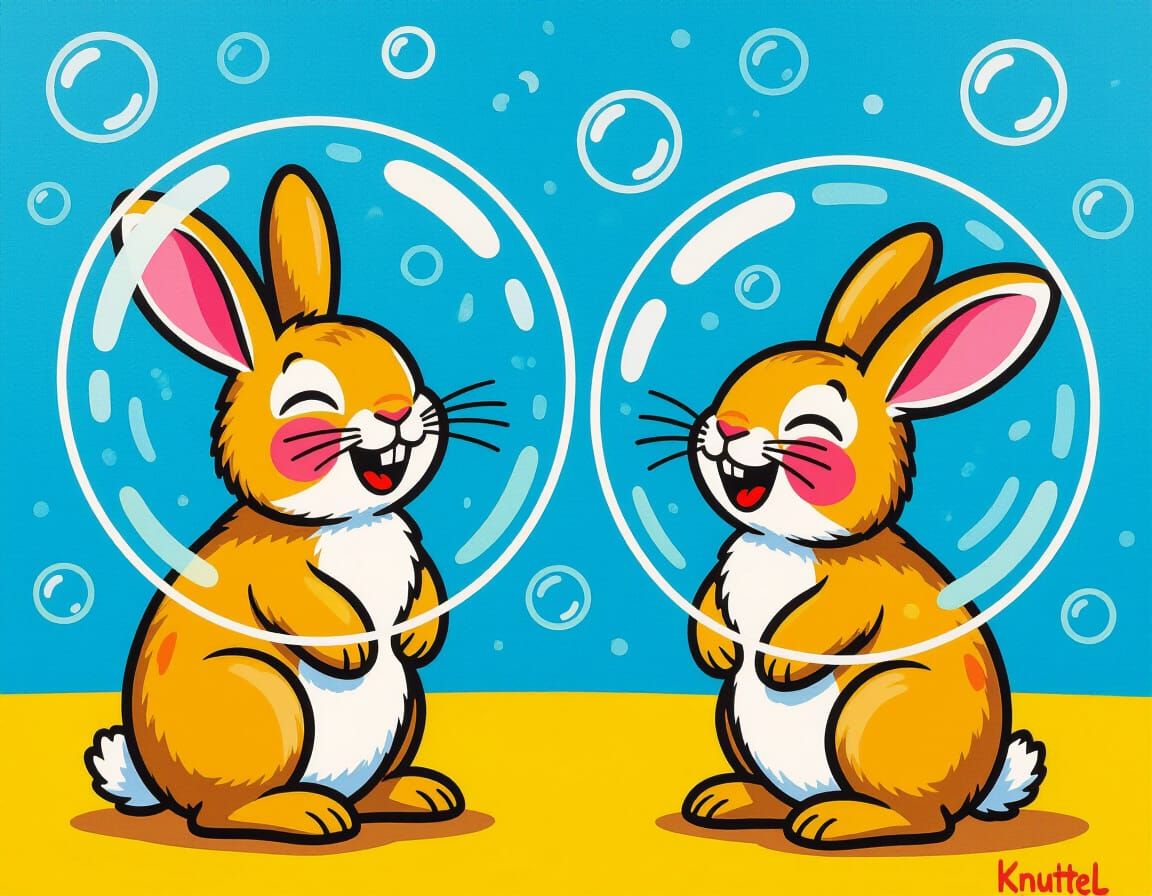 Rabbits in Bubbles: Oil Painting in Knuttel Style