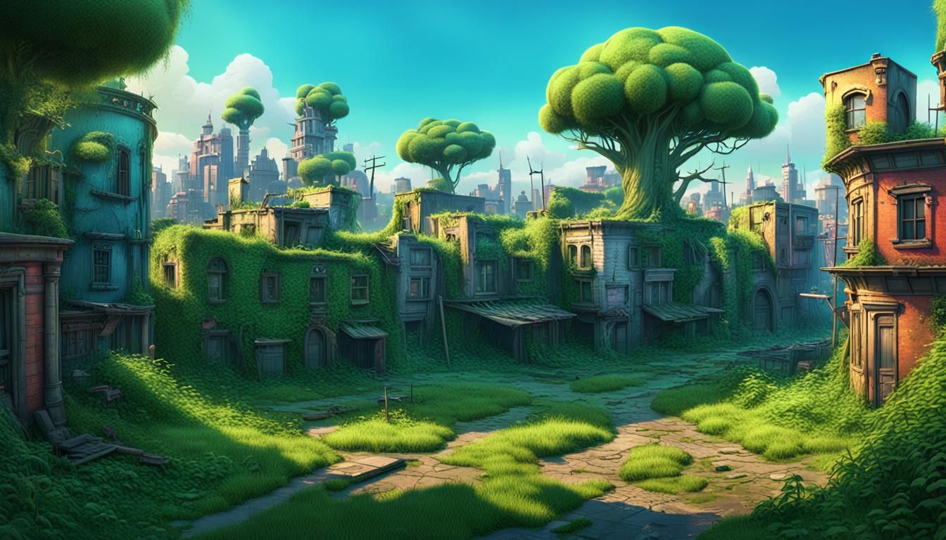 Lush Nature Overtakes Abandoned City: 3D Render