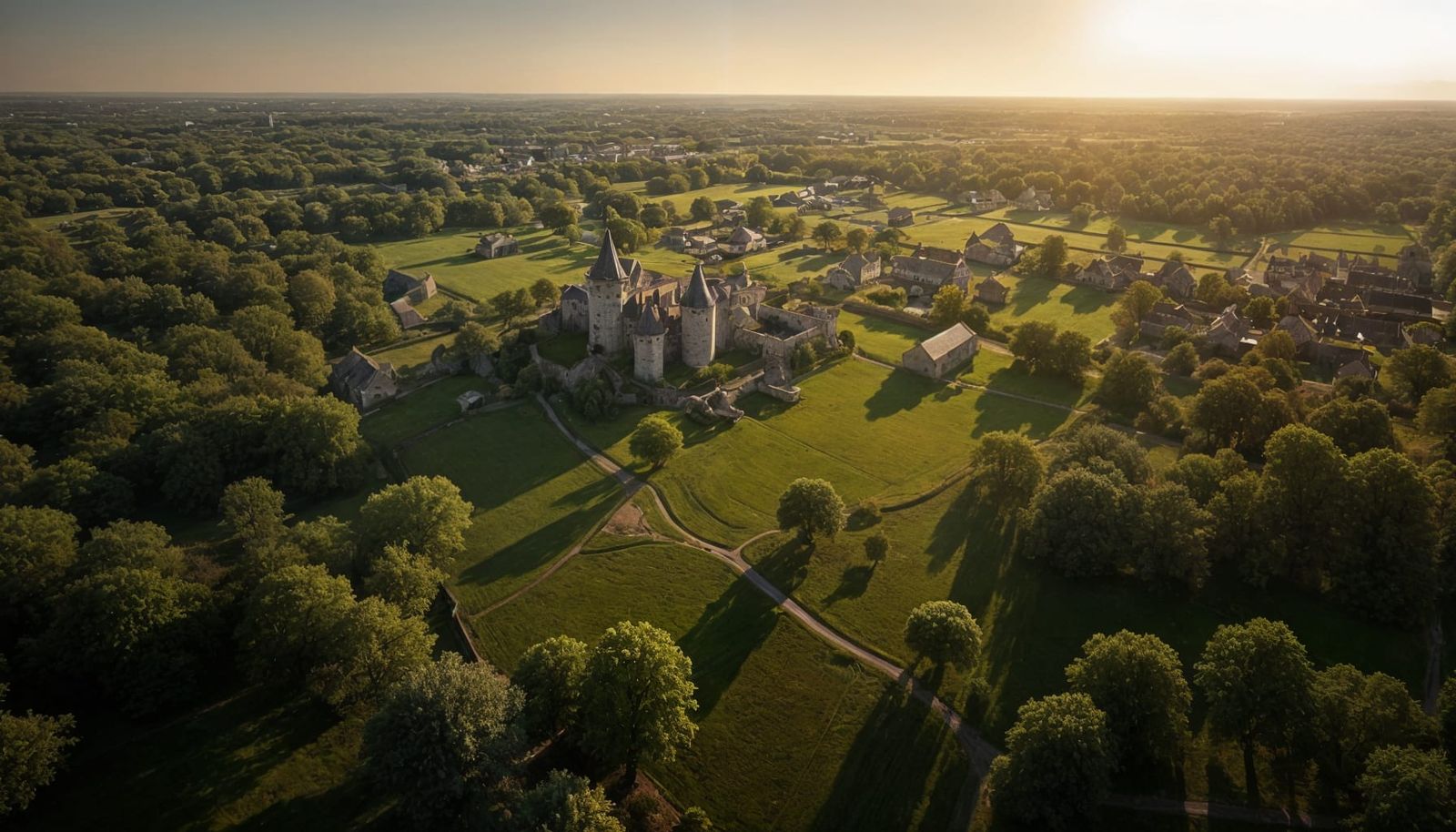 Medieval Panorama from Above in Golden Light