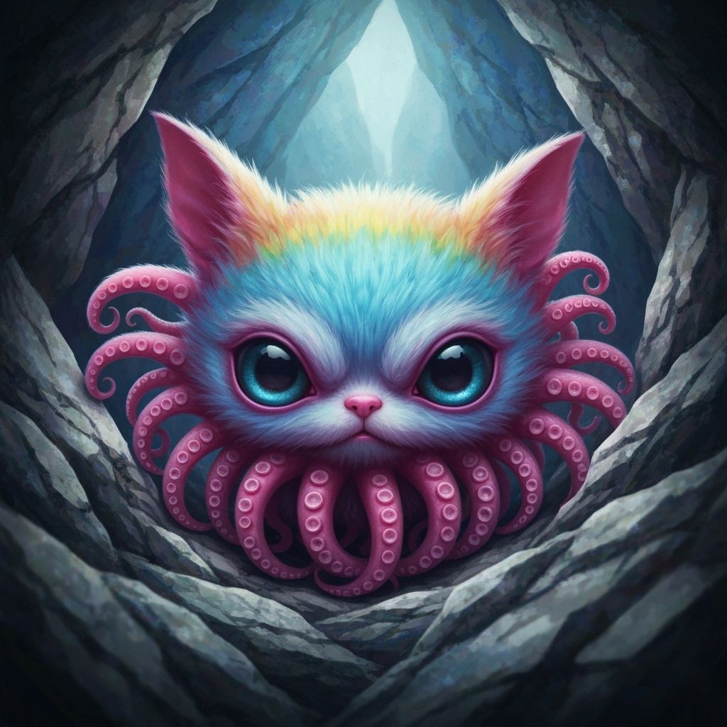 Creepy Cute Rainbow Creature in Grungy Style