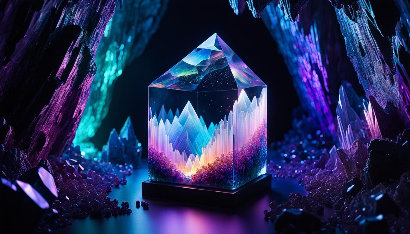 Iridescent Crystal Cave in Cube, Advanced Rendering