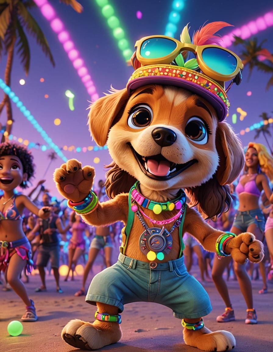 Dancing Dog in Tropical Rave Party