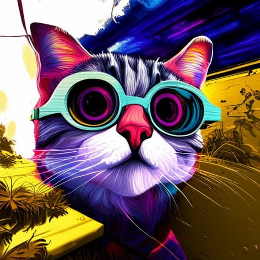 Hipster Cat in Digital Graffiti Art, 8K