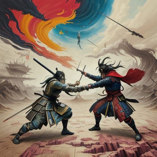 Surreal Samurai Battle in Dadaist Dreamscape