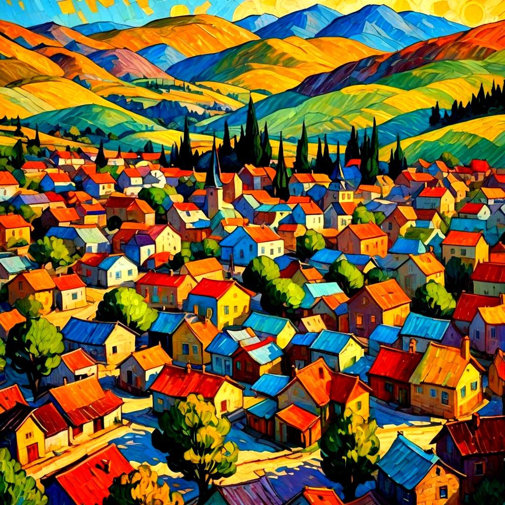 Colorful Old West Town Cityscape in Pastel