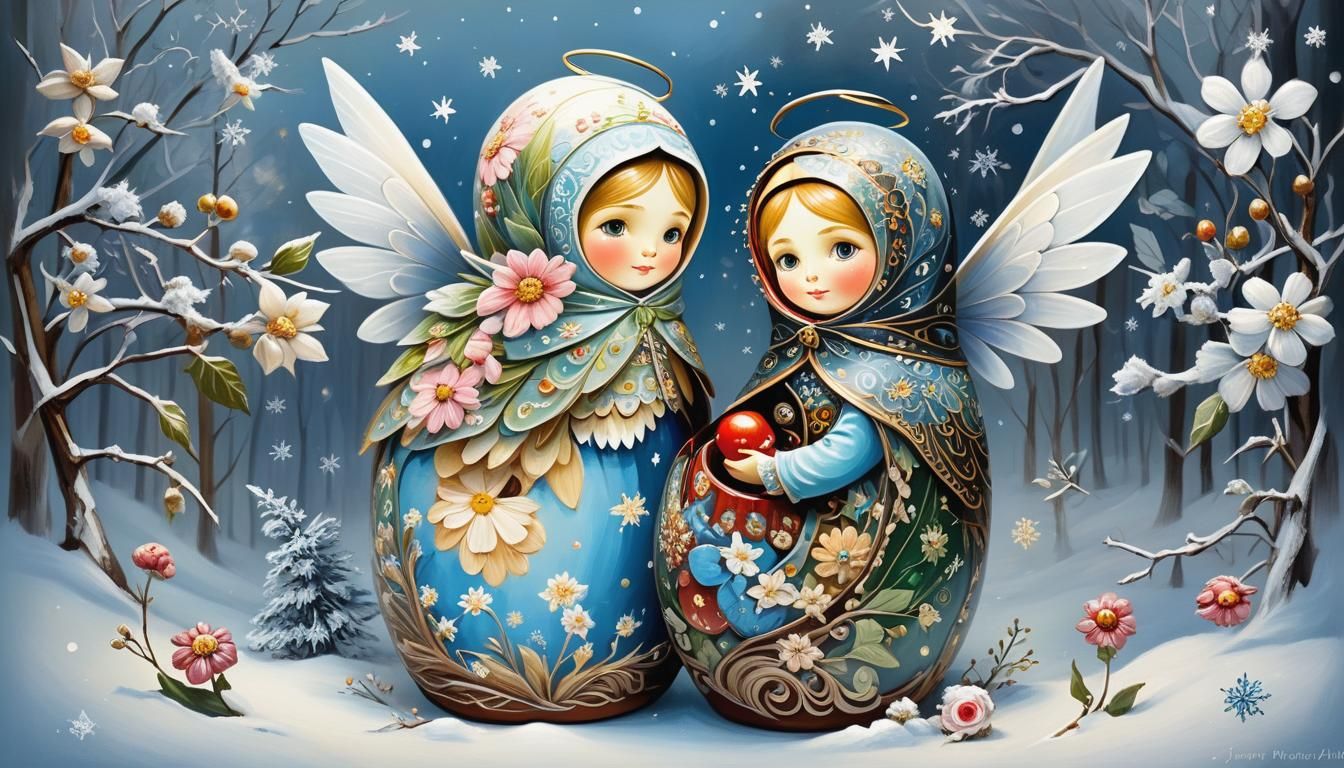 Winter Fairy Matryoshka in Van Gogh Style
