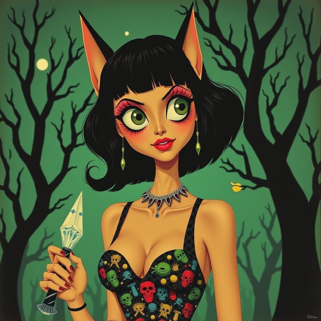 Enchanted Elf with Crystal Wand and Geometric Haircut