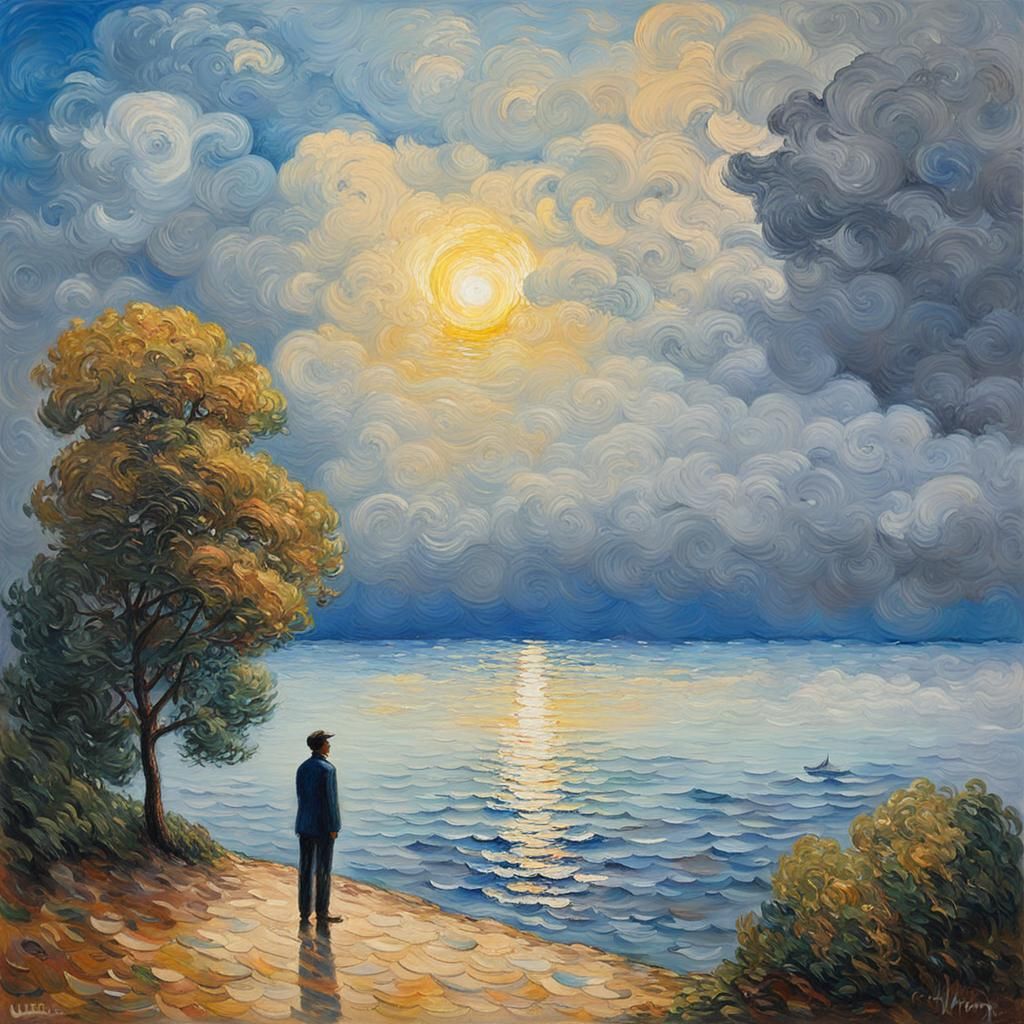 Seaside Figure in Expressionist Neo-Impressionism Style