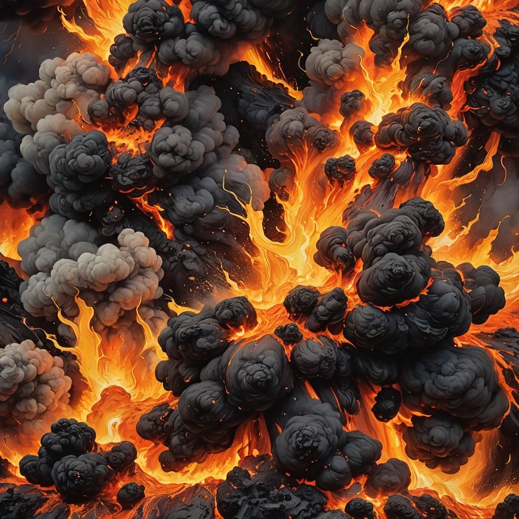 Volcanic Explosion in Abstract Expressionist Style