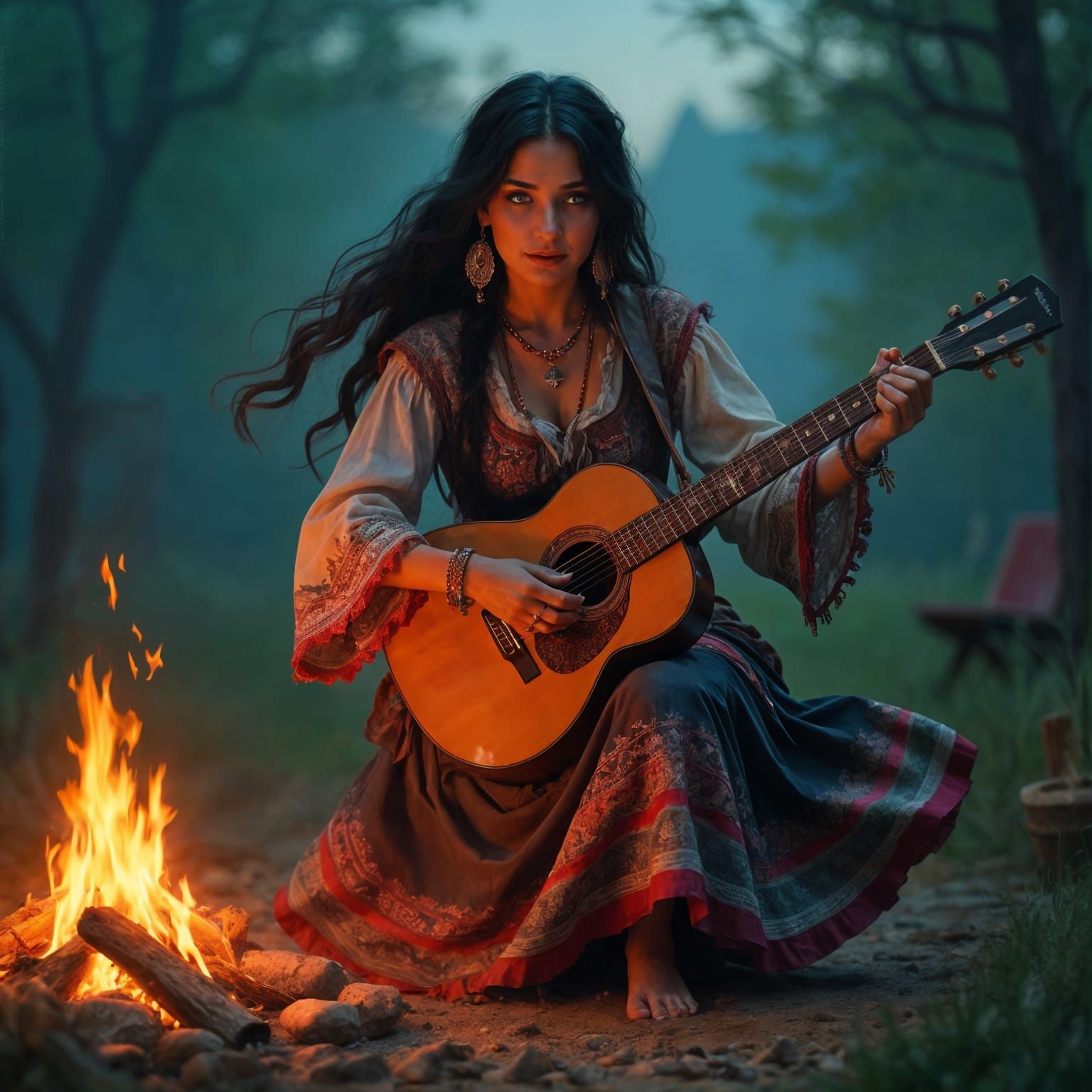 Detailed Portrait of a Gypsy Woman in Vibrant Colors