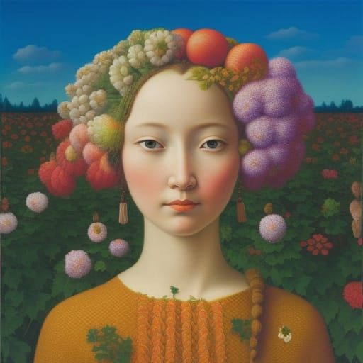 Woman in Flower Garden: Surrealist Digital Art