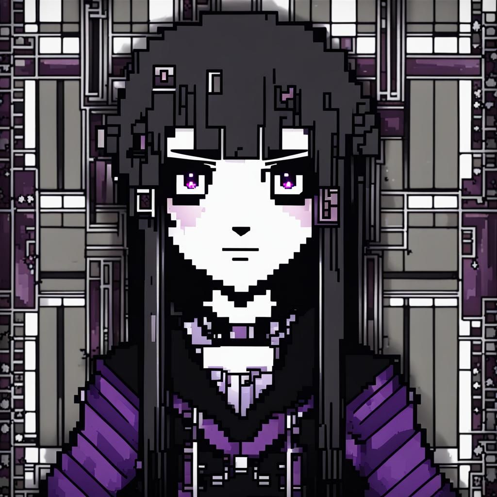 8-Bit Goth Anime Girl in Minecraft Style