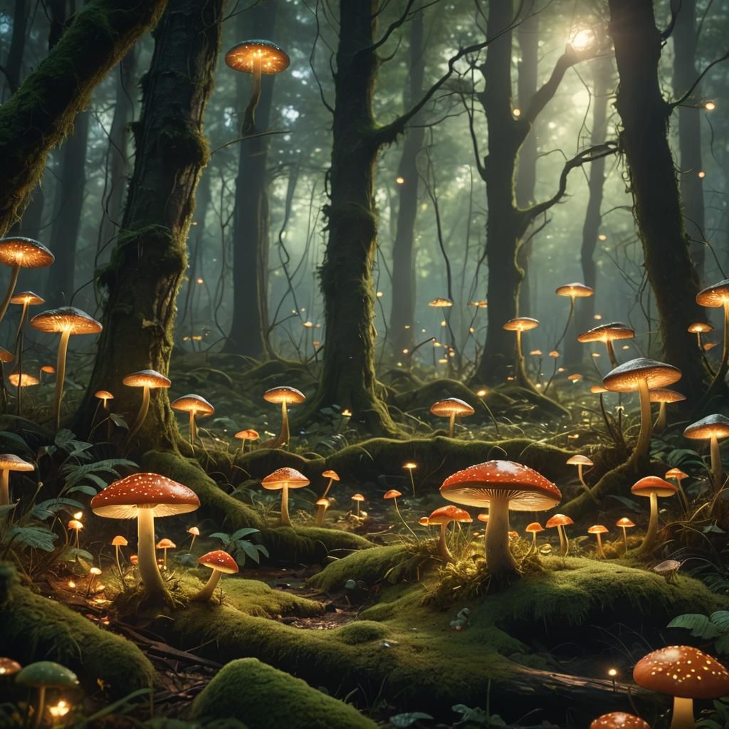 Ethereal Ancient Forest Radiates Soft, Cinematic Light