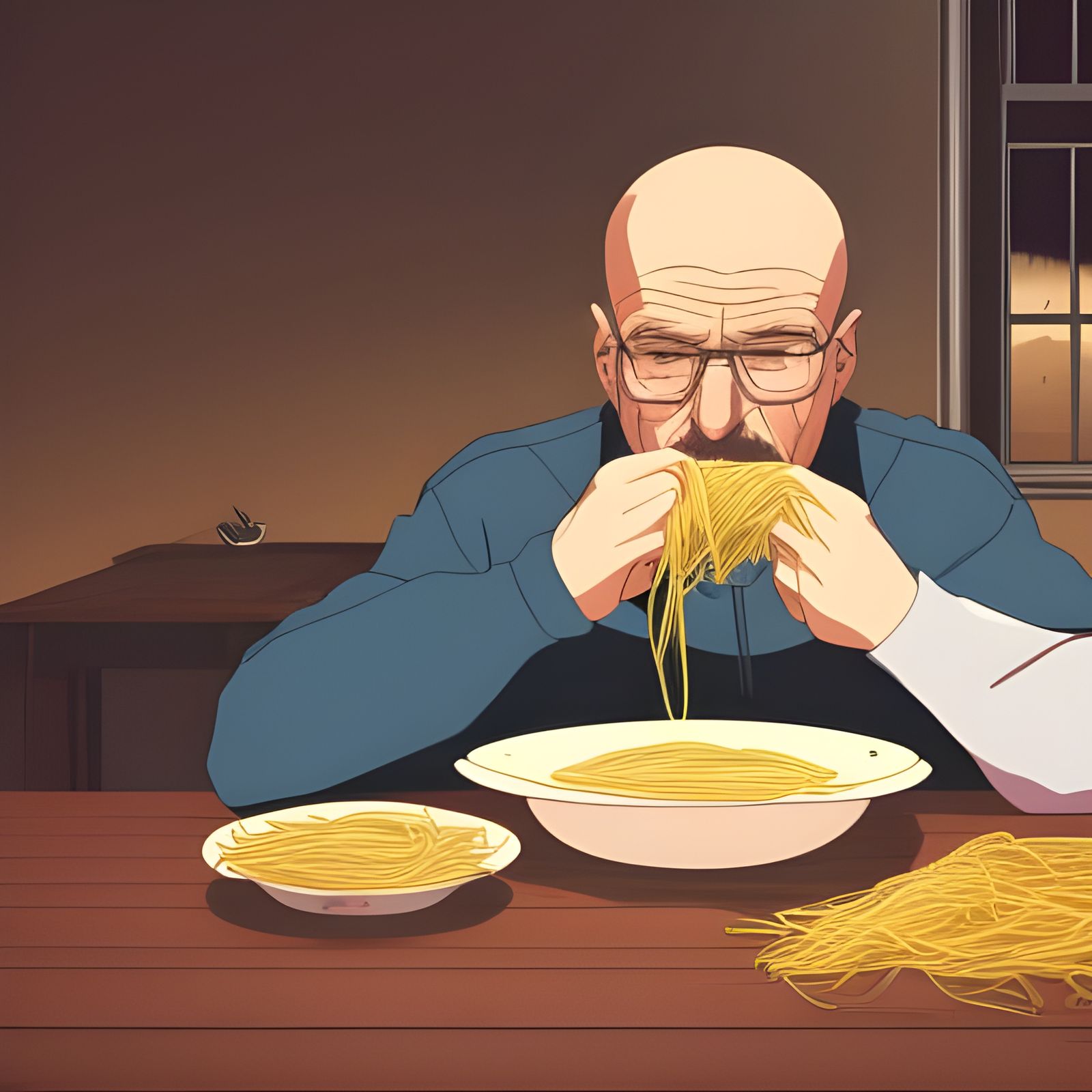 Walter White Eats Spaghetti in Studio Ghibli Style