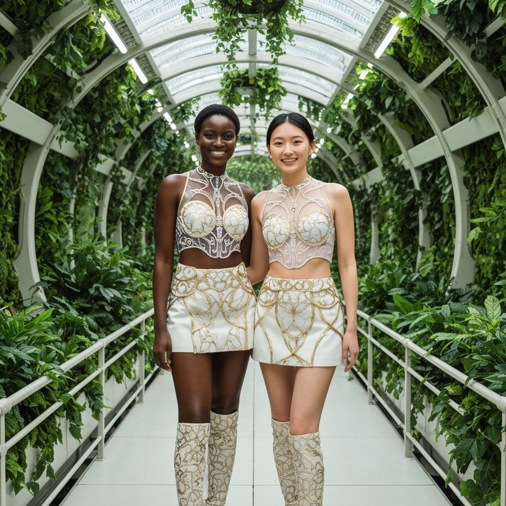 Futuristic Biophilic Women in Lush Interior