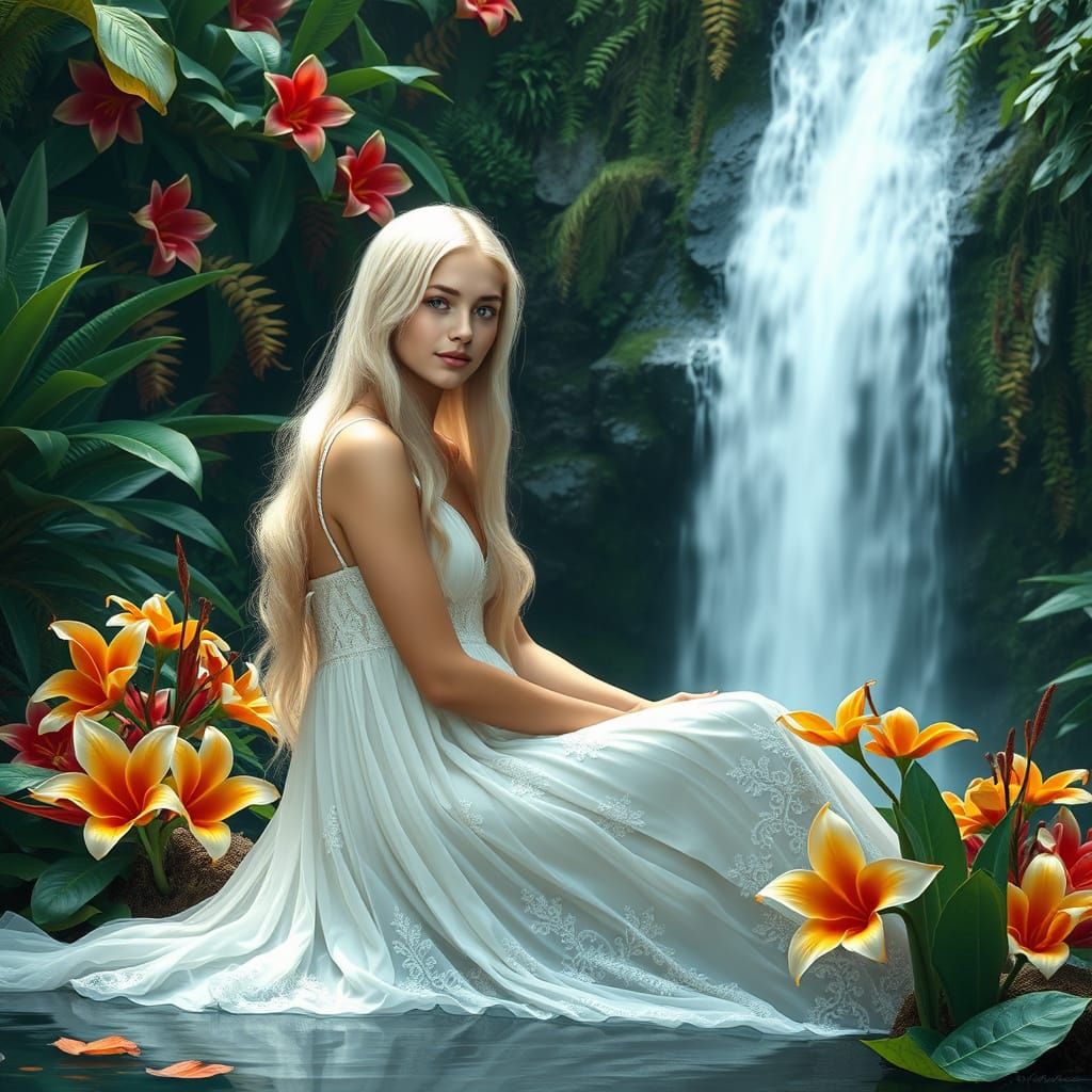 Ethereal Water Nymph in Tropical Bloom