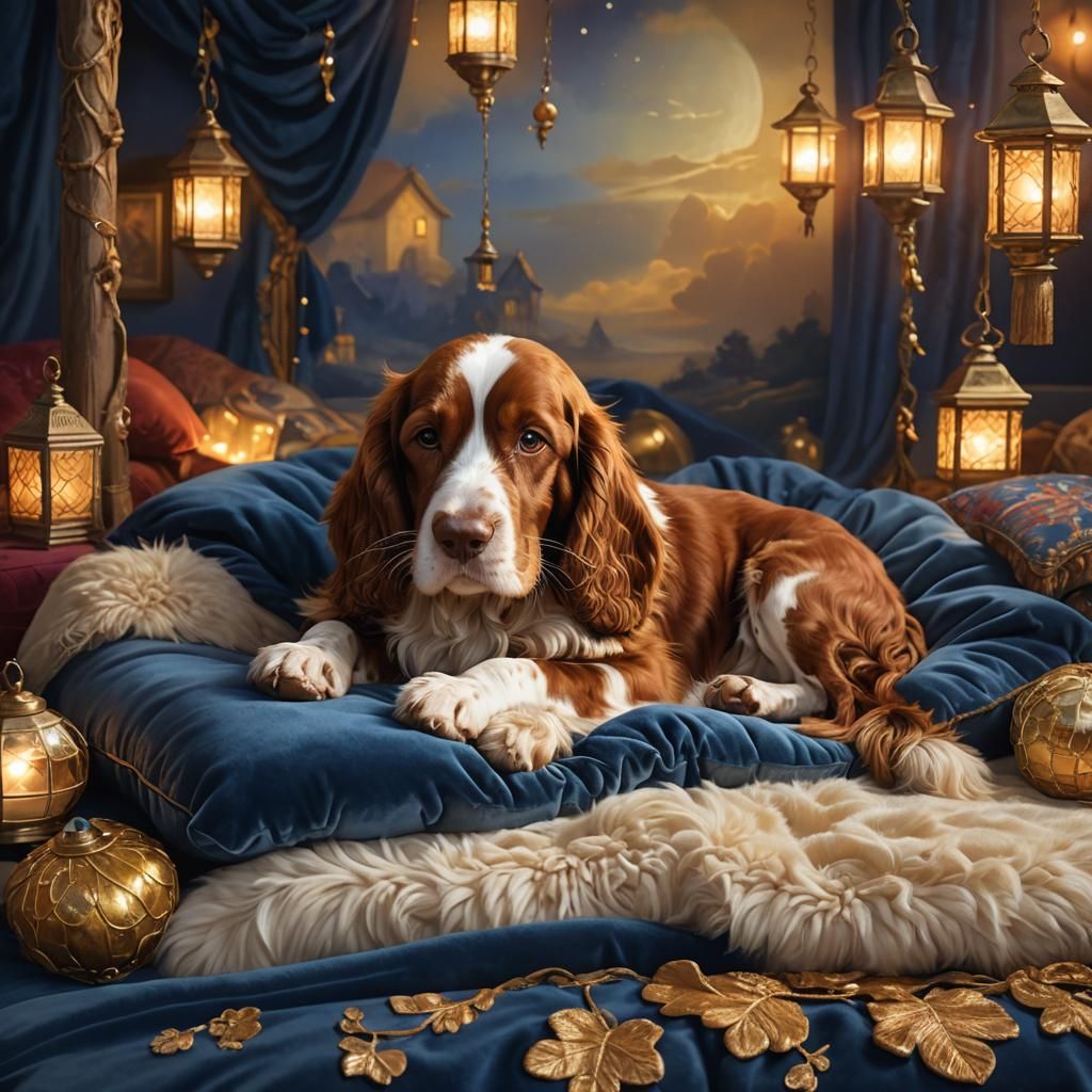 Welsh Springer Spaniel Asleep: Fantasy Digital Art