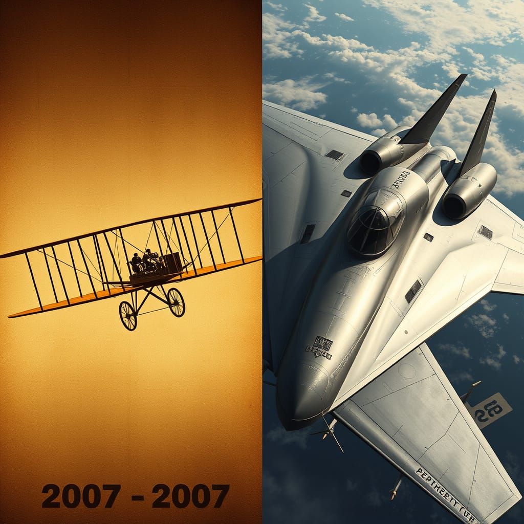 Wright Flyer and B2 Bomber Split Screen
